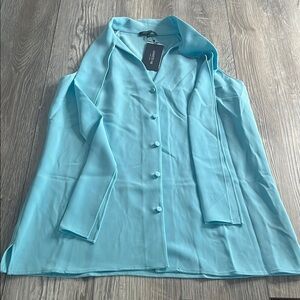 Lafayette 148 New York Blue Button-Up Blouse